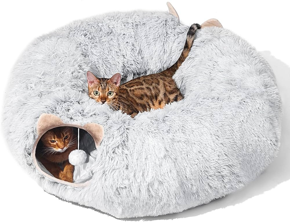 Cat Tunnel with Cat Bed for Indoor Cats, Under Christmas Tree Soft Plush Peekaboo Cat Cave Donut ... | Amazon (US)
