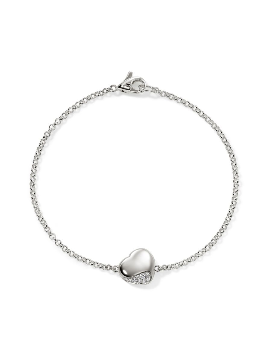 Pebble Sterling Silver & 0.07 TCW Diamond Heart Charm Bracelet | Saks Fifth Avenue