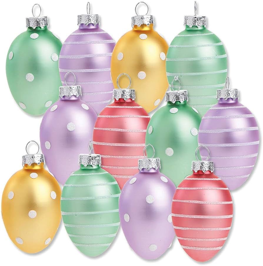 Lillian Vernon Pastel Frost Glass Easter Egg Ornaments - Set of 12, Holiday Home Decor, Spring Mi... | Amazon (US)