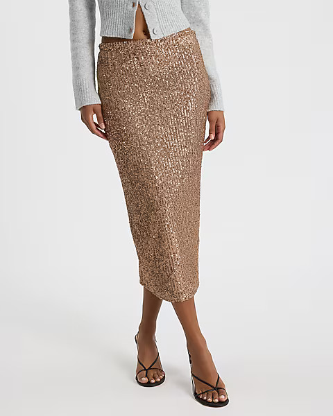 High Waisted Sequin Midi Skirt | Express
