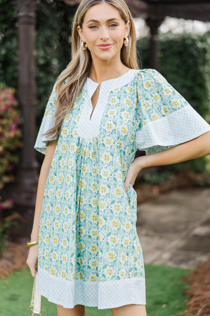 Just A Theory Light Blue Tile Dress | The Mint Julep Boutique