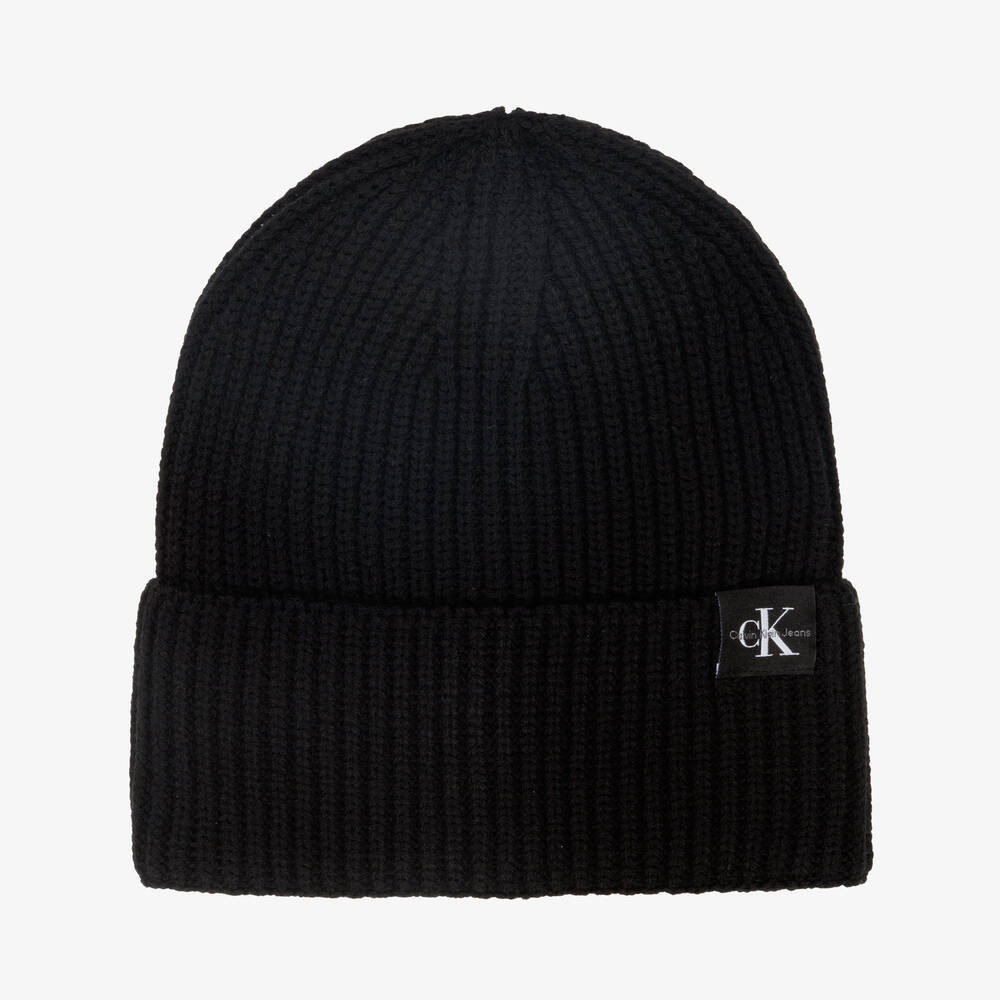 Calvin Klein Black Knitted Beanie Hat | Childrensalon