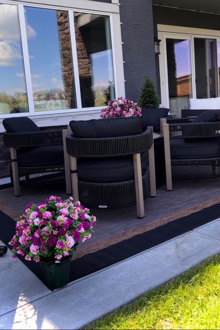 Black rattan outdoor conversation set perfect for creating the outdoor chill spot! 
Scroll below to shop the look! 

#rattanfurniture 