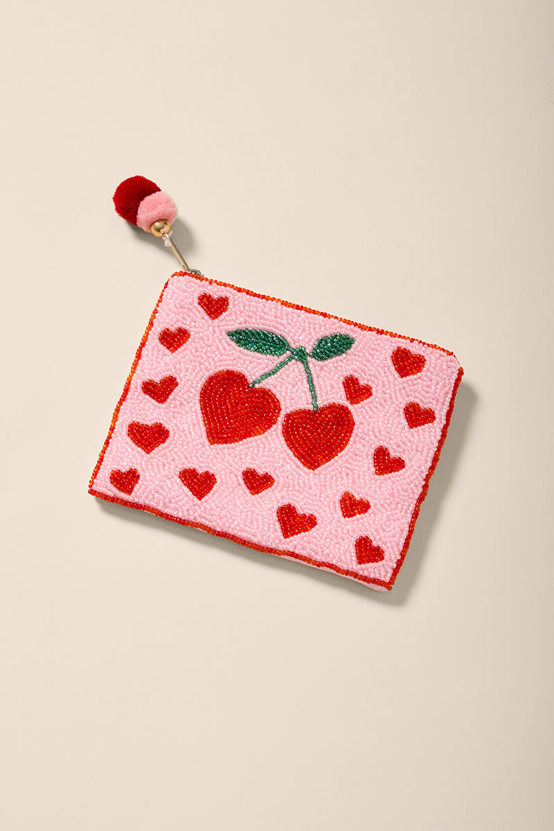 Cherry Heart Beaded Pouch | Francesca's