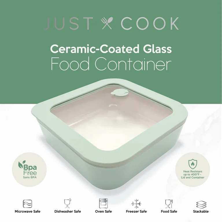 Just Cook Ceramic Glass 2.5-Cup Square Food Storage Container for Meal Prep and Leftovers, Small | Walmart (US)