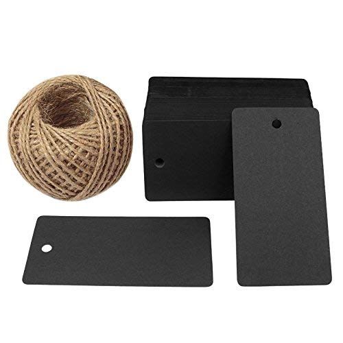 Rectangle Black Tags 3.5" x 1.7" 100PCS Paper Tags with 100 Feet Jute Twine String for Arts and Craf | Amazon (US)