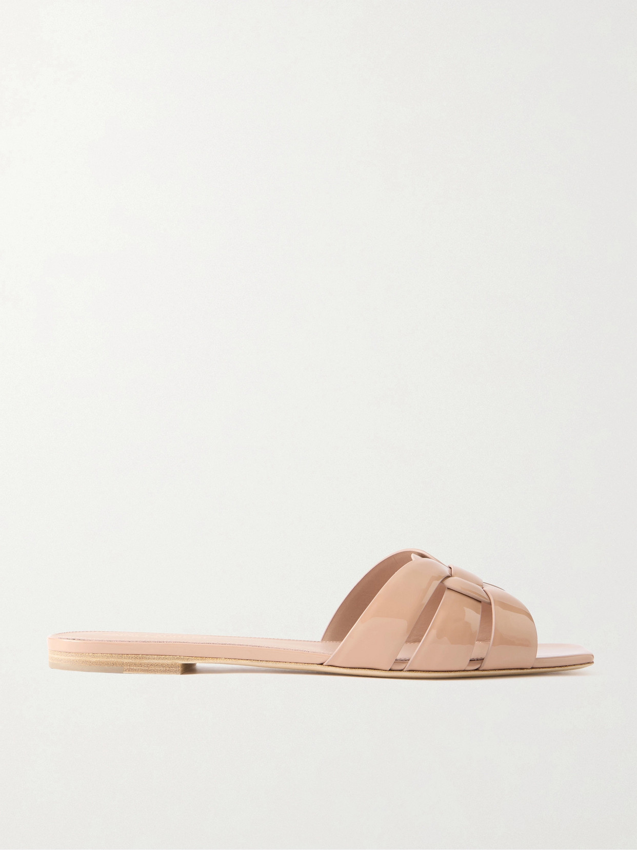 SAINT LAURENT - Tribute Woven Patent-leather Slides - Pink | NET-A-PORTER (US)