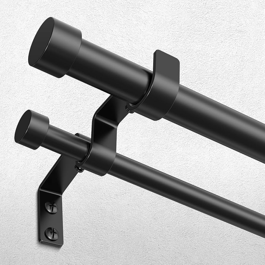 Black Double Curtain Rod, 36 to 76 Inch Dual Curtain Rods with Aluminium Modern End Cap Finials, ... | Amazon (US)