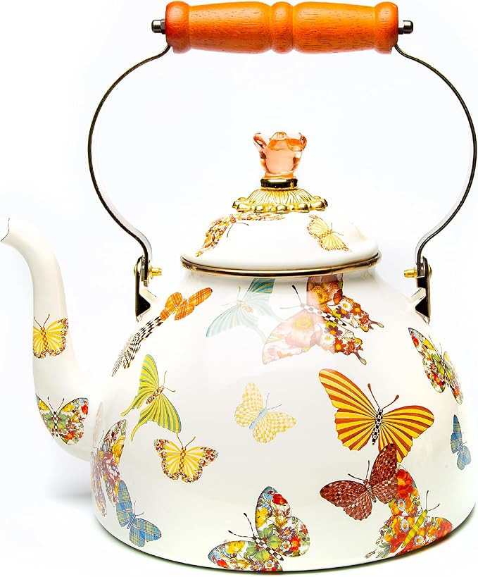MACKENZIE-CHILDS Enamel Tea Kettle, Cute Kitchen Kettle for Stovetop, 2-Quart Capacity, Butterfly... | Amazon (US)