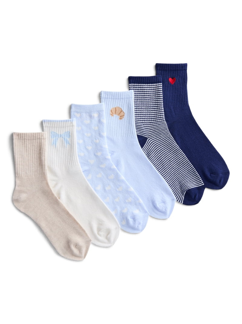 No Boundaries Embroidered Mid Crew Socks, 6-Pack, Women's, Shoe Sizes 4-10 | Walmart (US)