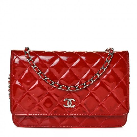 CHANEL Patent Quilted Wallet On Chain WOC Red | Fashionphile