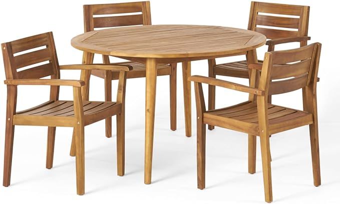 Christopher Knight Home Keth Outdoor 5 Piece Acacia Wood Dining Set, Teak Finish | Amazon (US)