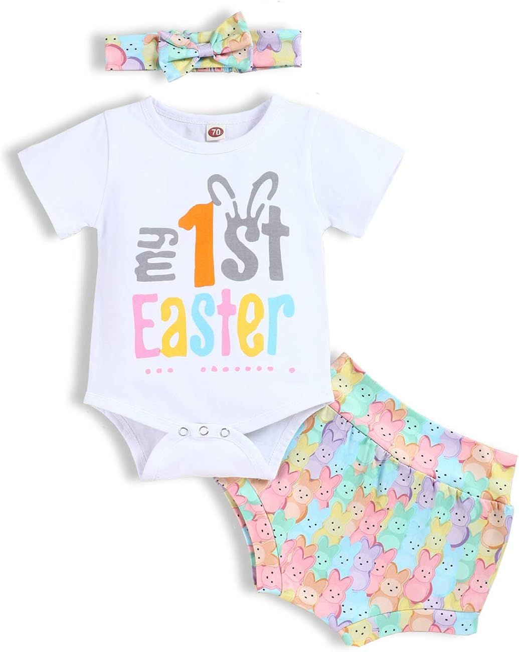 My 1st Easter Outfits Newborn Baby Girl Clothes Infant Rabbit Romper Outfits Set | Amazon (US)