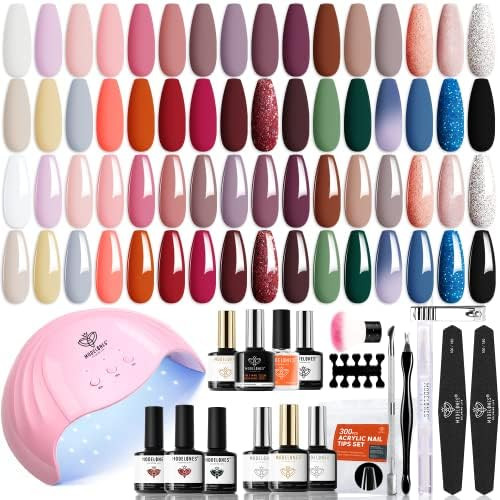 Modelones 49 PCS Gel Polish Kit with U V Light 48W Nail Lamp-32 Colors Gel Nail Polish Kit for Al... | Amazon (US)