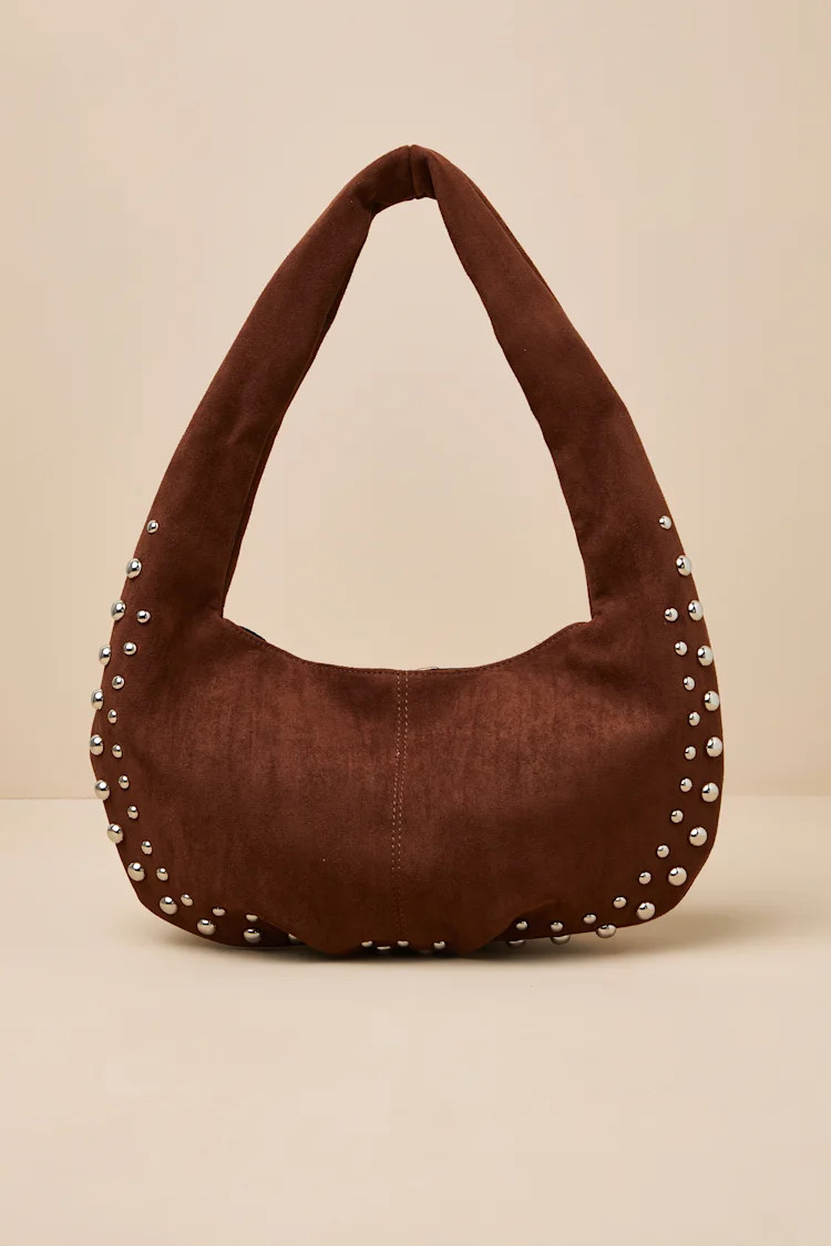 Artea Brown Suede Studded Shoulder Bag | Lulus