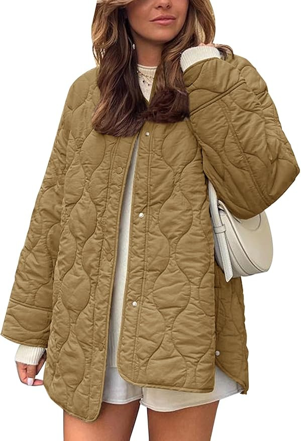 Flygo Women's Oversized Quilted Lightweight Jacket Button Down Puffer Padded Outerwear with Pocke... | Amazon (US)