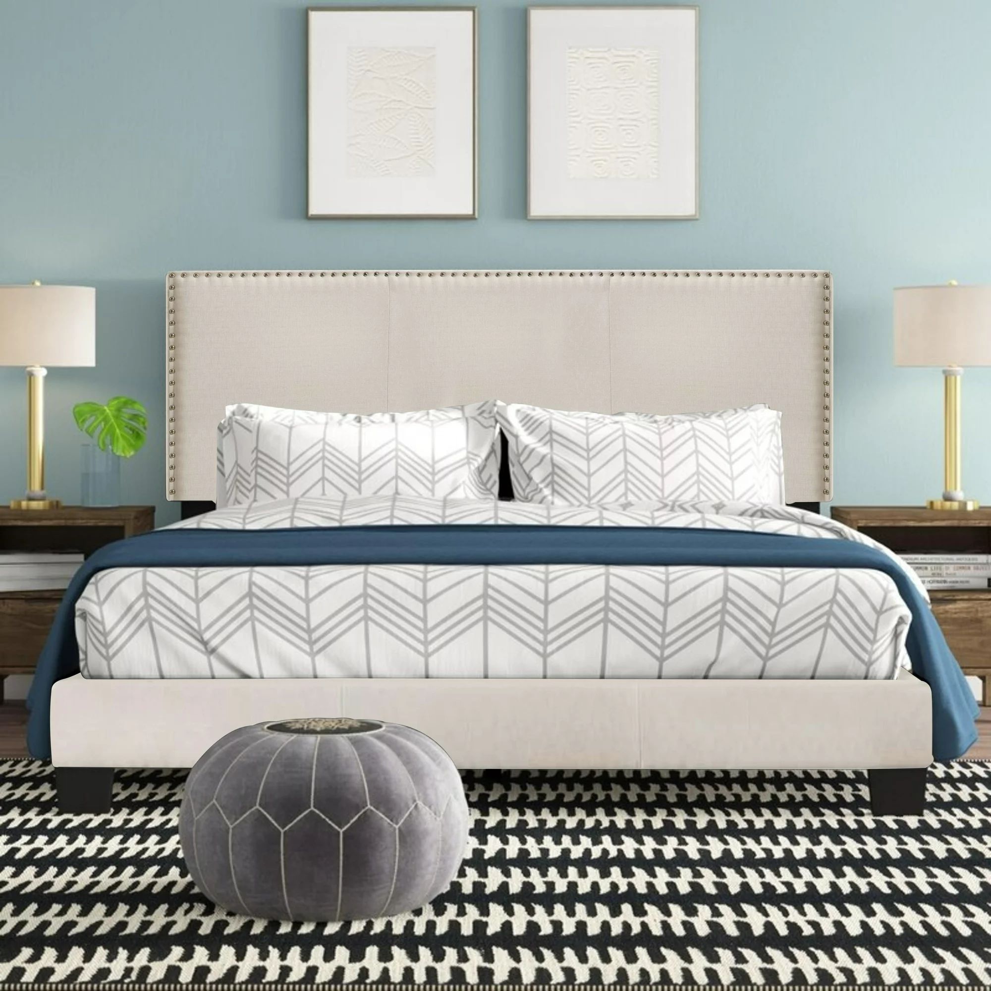 Royale Upholstered Platform Bed with Nail Trim Headboard, Full | Walmart (US)