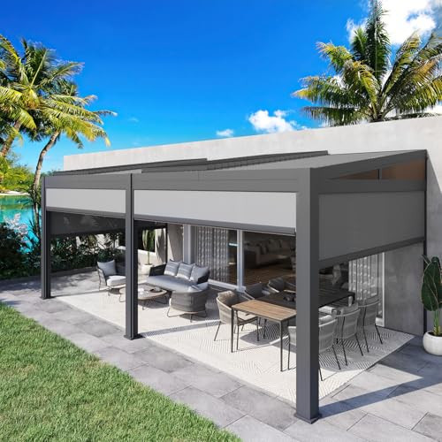 MELLCOM Louvered Pergola with Screen 10x20, Wall-Mounted Adjustable Pergola, Lean to Aluminum Gazebo with 4 Pull-Down Screen Sides and Adjustable Roof for Backyard, Dark Gray | Amazon (US)