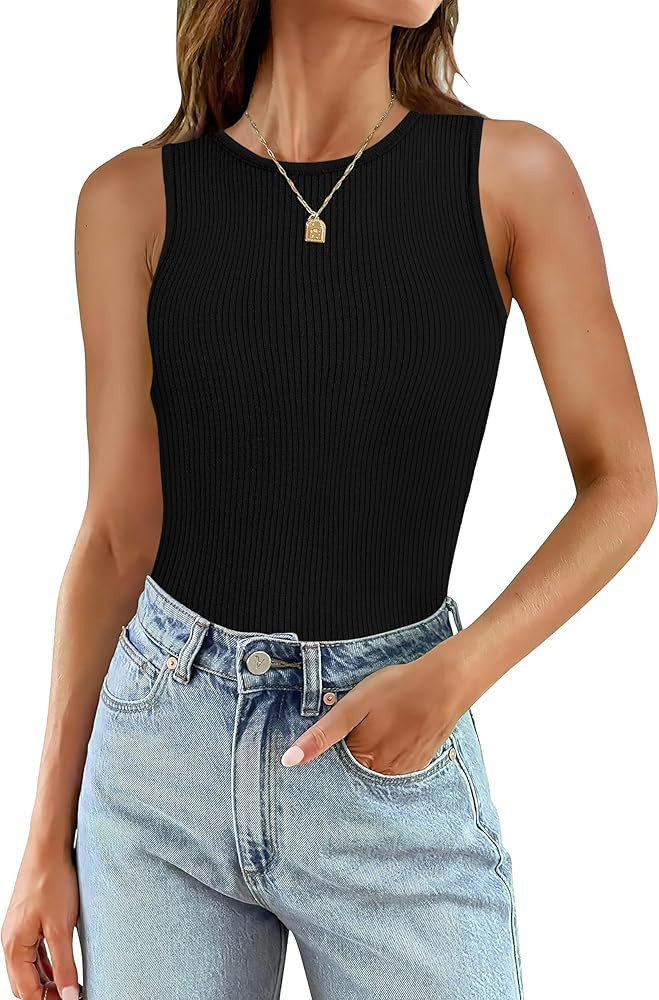 SAMPEEL Ribbed Tank top for Women Trendy Crewneck Sleeveless Tops | Amazon (US)