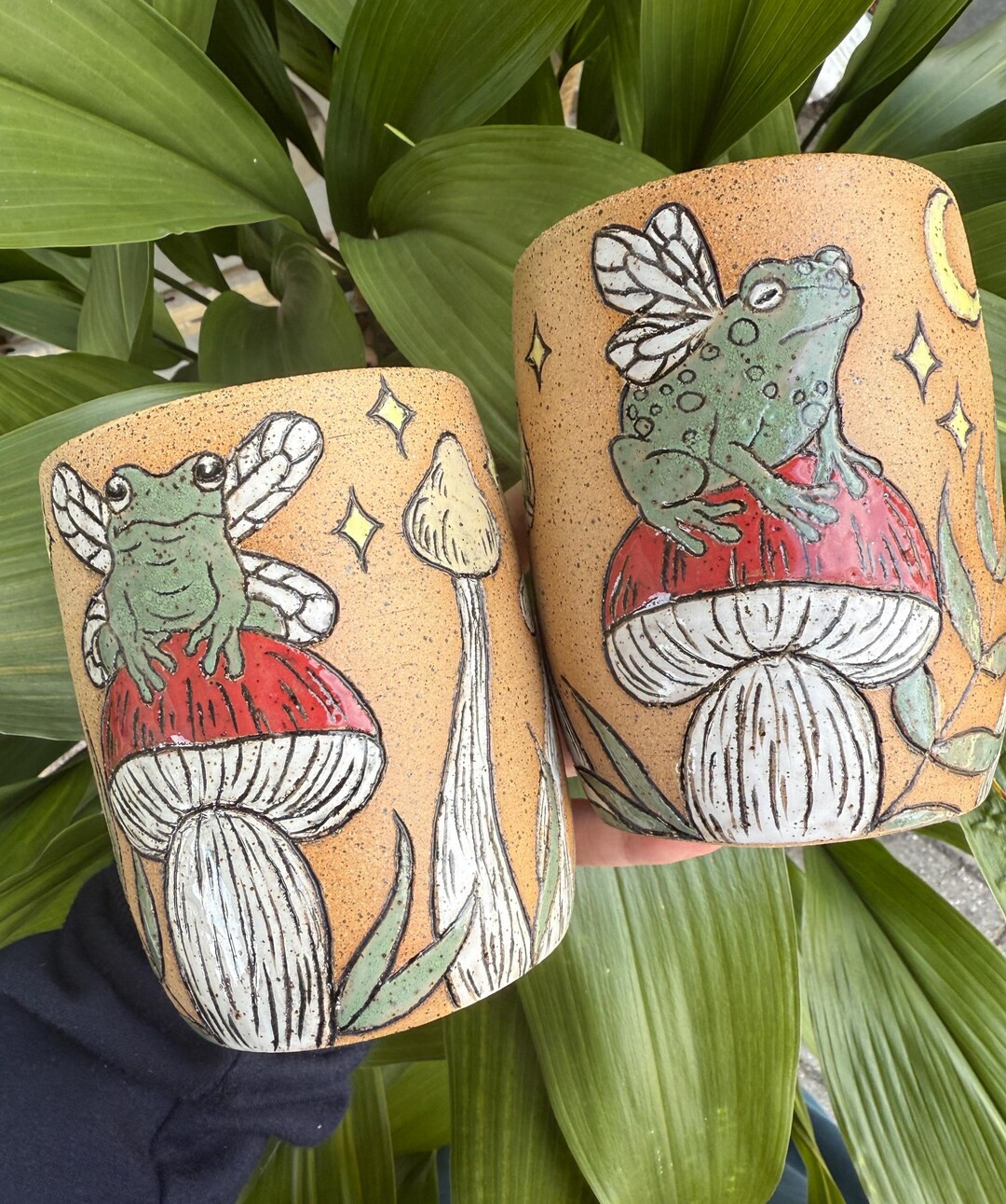 Handmade Sgraffito and Mishima Cottagecore Mushroom Fae Frog & Toad Cup | Etsy (US)