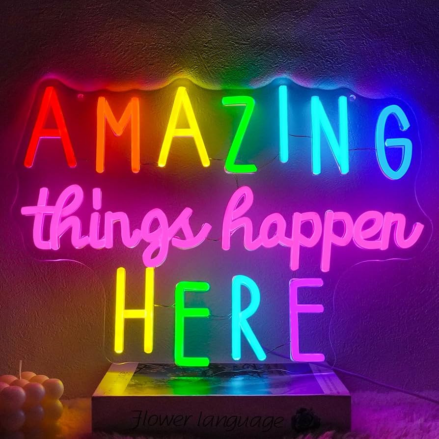 Amazing Things Happen Here Neon Sign Dimmable Positive Letters Neon Light Sign for Wall Decor Col... | Amazon (US)