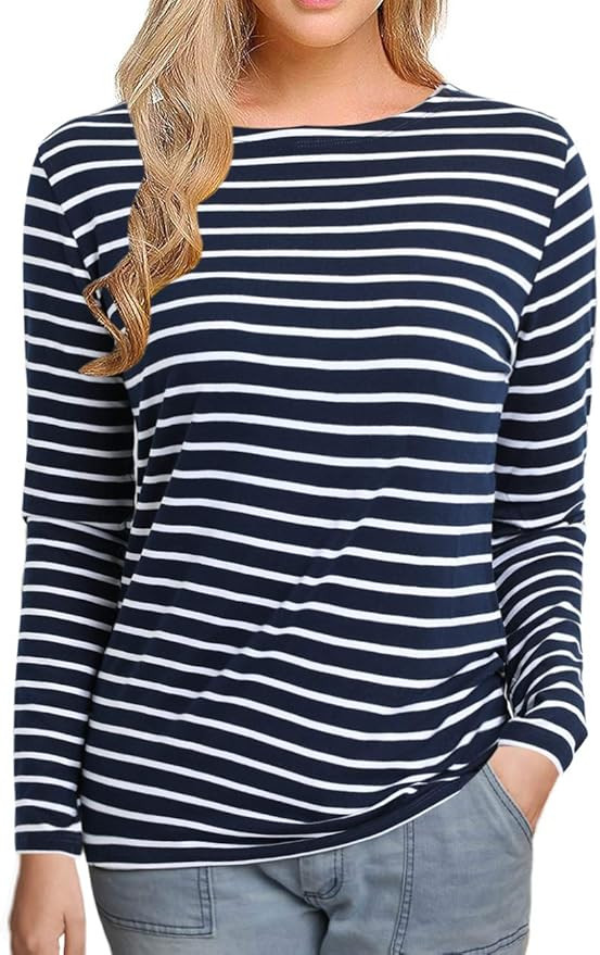 Women's Long Sleeve Striped T-Shirt Tee Shirt Tops Slim Fit Blouses | Amazon (US)