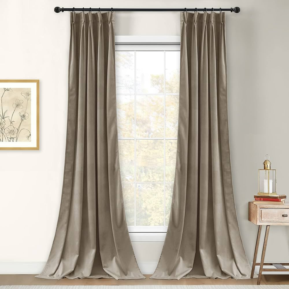 StangH Camel Beige Velvet Curtains - Pinch Pleated Back Tab Room Darkening Thermal Insulated Wind... | Amazon (US)