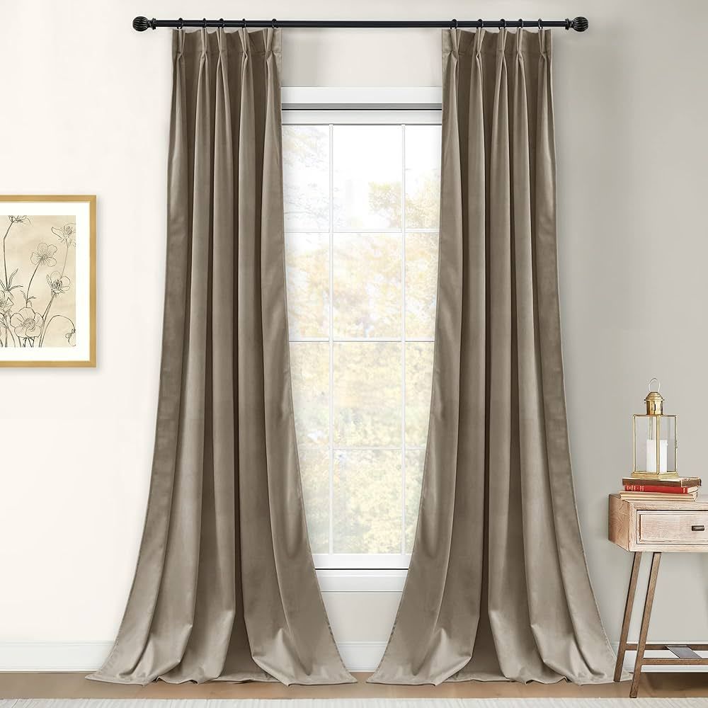 StangH Camel Beige Velvet Curtains - Pinch Pleated Back Tab Room Darkening Thermal Insulated Wind... | Amazon (US)