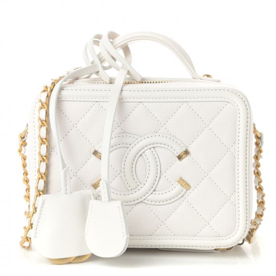 Caviar Quilted Small CC Filigree Vanity Case White | Fashionphile
