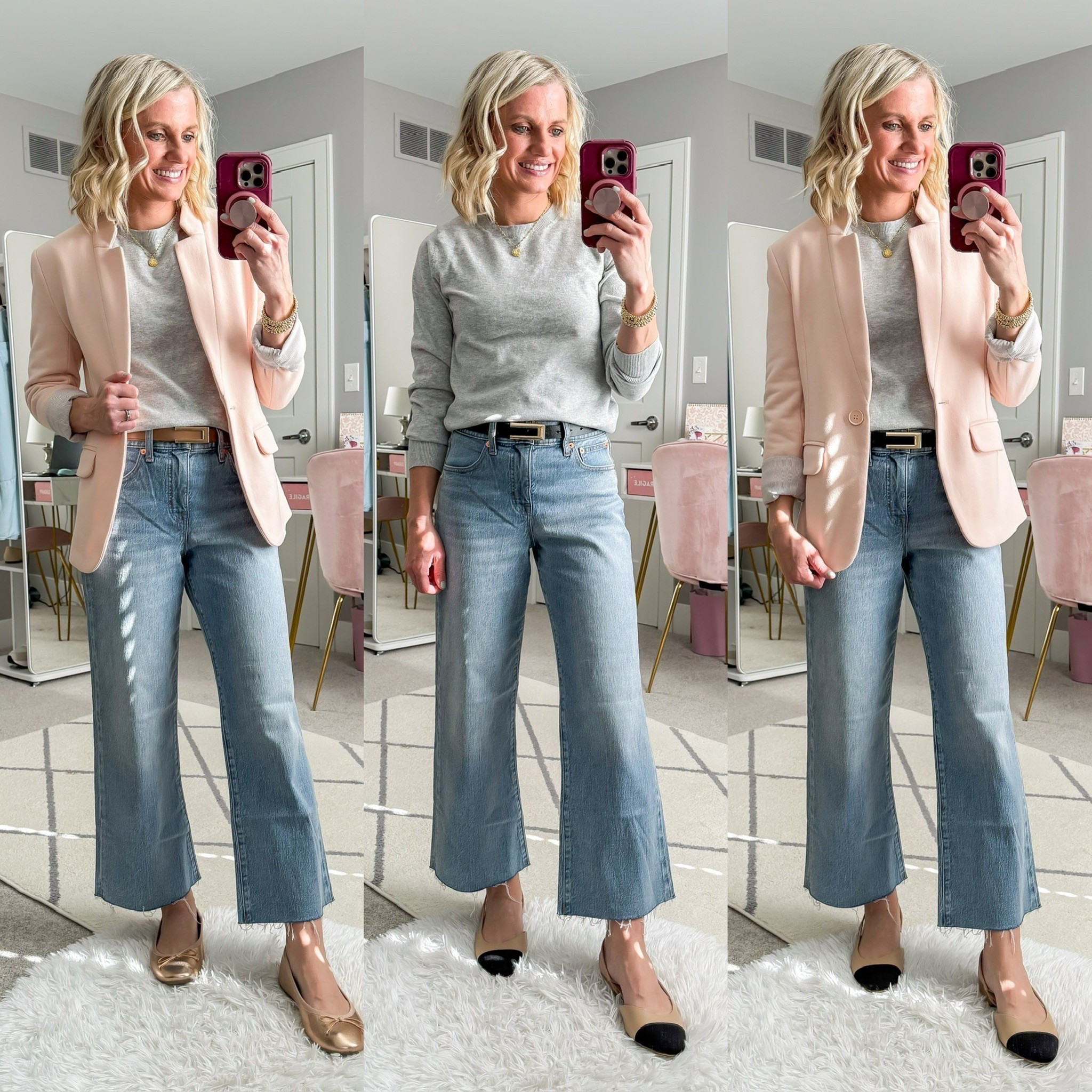 Spring capsule wardrobe outfits with cropped wide leg jeans and a gray sweater 

#LTKSeasonal #LTKPetite #LTKStyleTip