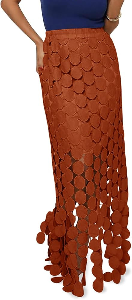 Cicy Bell Womens Hollow Out Maxi Skirts Summer High Waisted Boho Fringe Hem Long Skirt | Amazon (US)