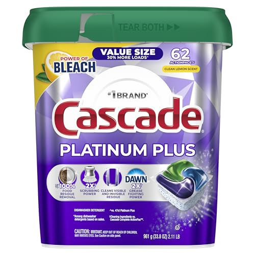 Cascade Platinum Plus Dishwasher Pods, Dish Detergent Soap, Clean Lemon Scent, 62 Count | Amazon (US)