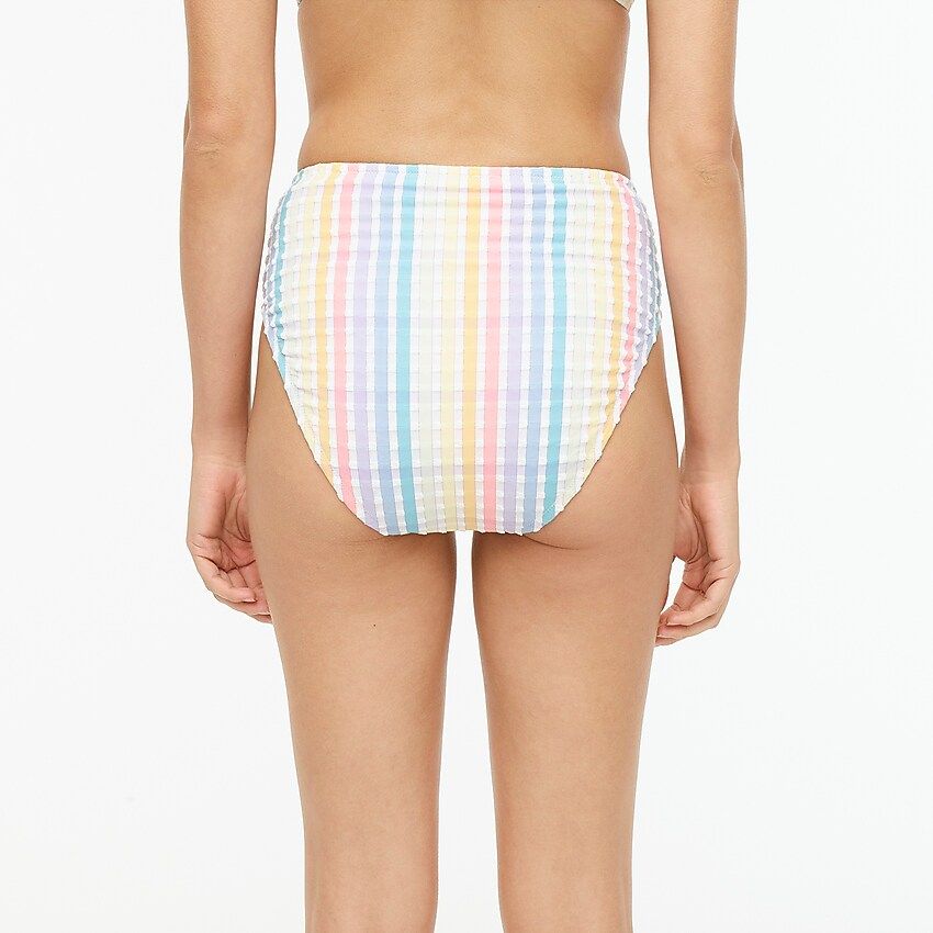 High-cut waist bikini bottom in rainbow seersucker | J.Crew US