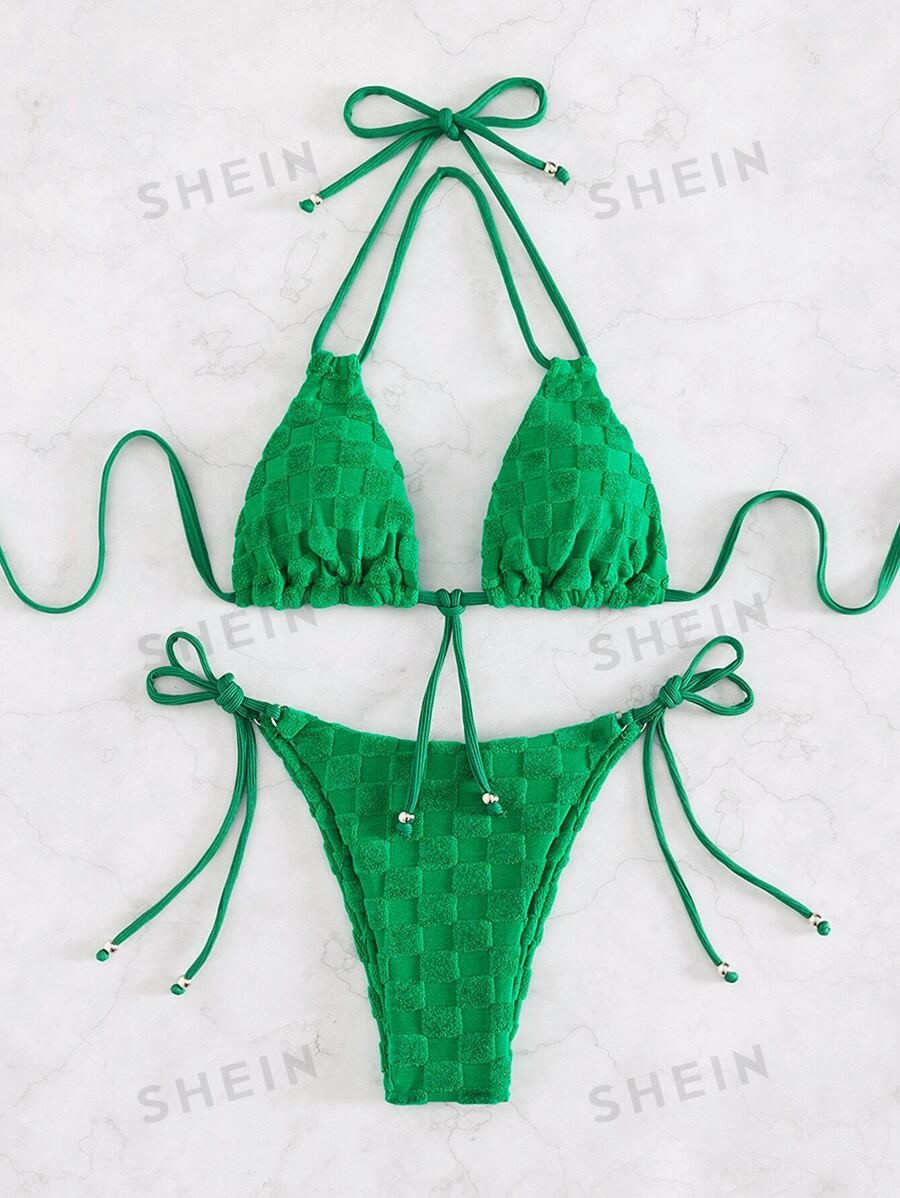 Halter Triangle Tie Side Bikini Swimsuit | SHEIN