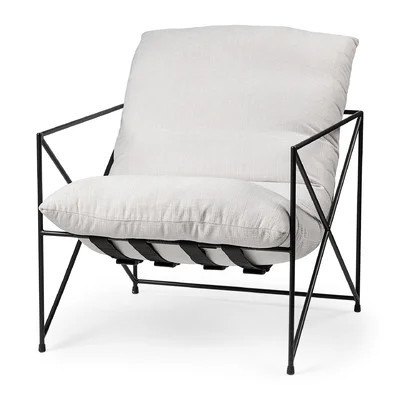 30" Cream and Black Fabric And Metal Arm Chair | Wayfair North America