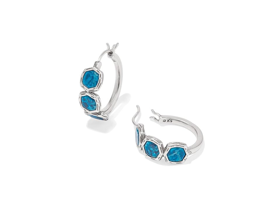 Kendra Scott Maura Hoop Women's Earrings Earring Vintage Silver Variegated Indigo Magnesite, Brass | Zappos