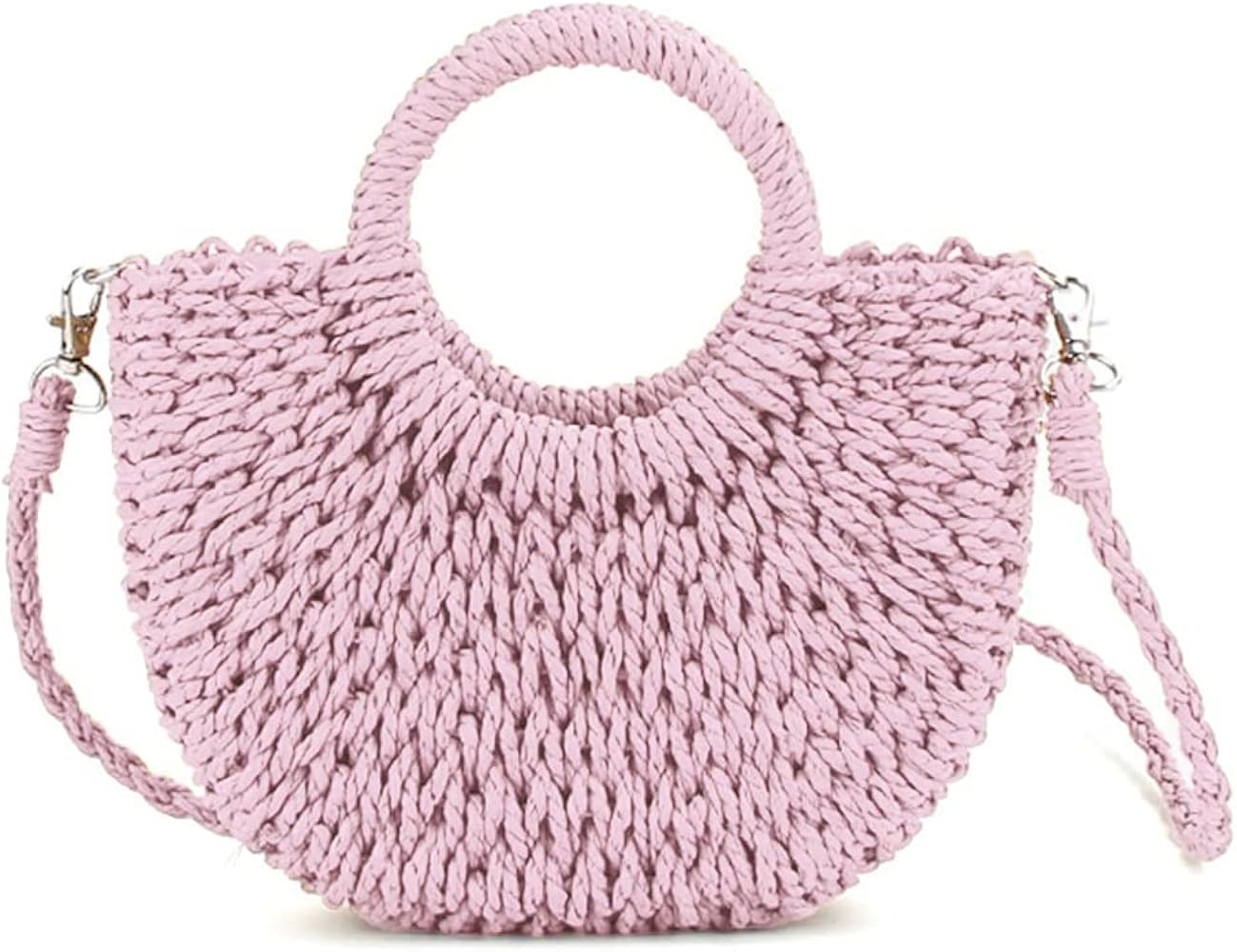 Mini Semi-circle Rattan Straw Bag, Hand-woven Women Summer Retro Beach Tote Shoulder Bag Crossbod... | Amazon (US)