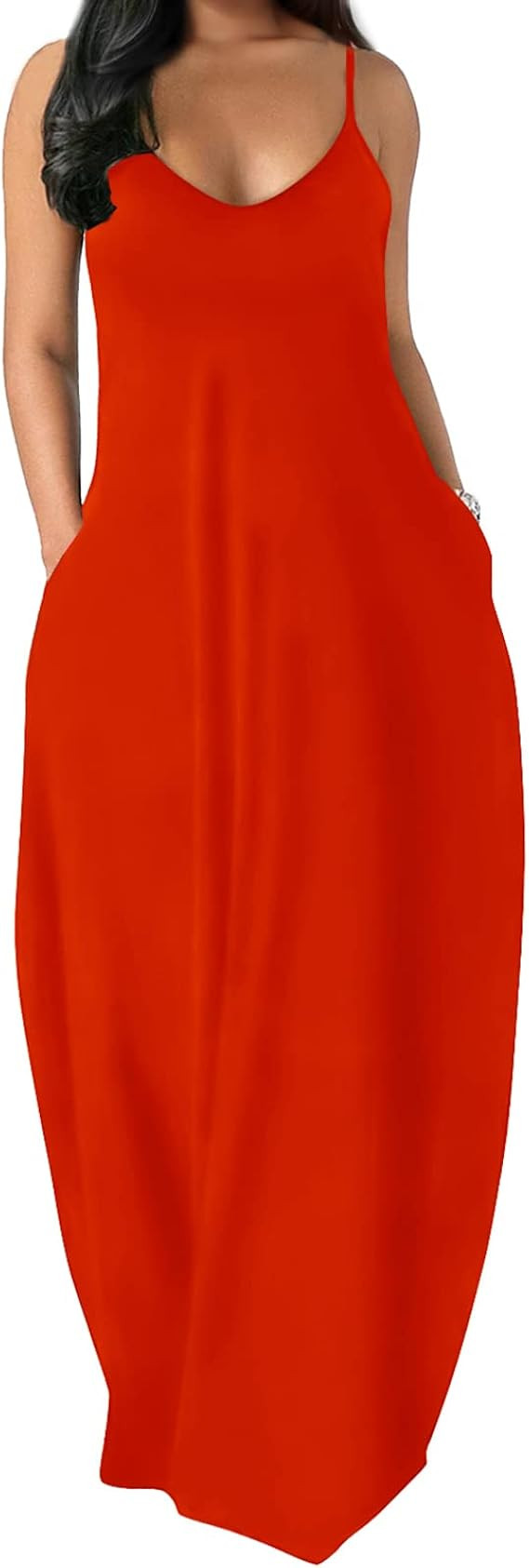 OFEEFAN Women's Maxi Dresses Summer Spaghetti Strap Dress with Pockets | Amazon (US)