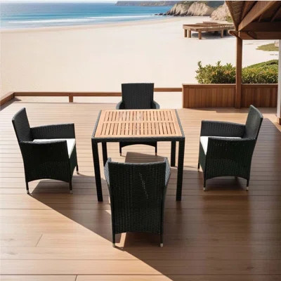 5 piece Outdoor Patio Wicker Dining Set Patio Wicker Furniture Dining Set | Wayfair North America