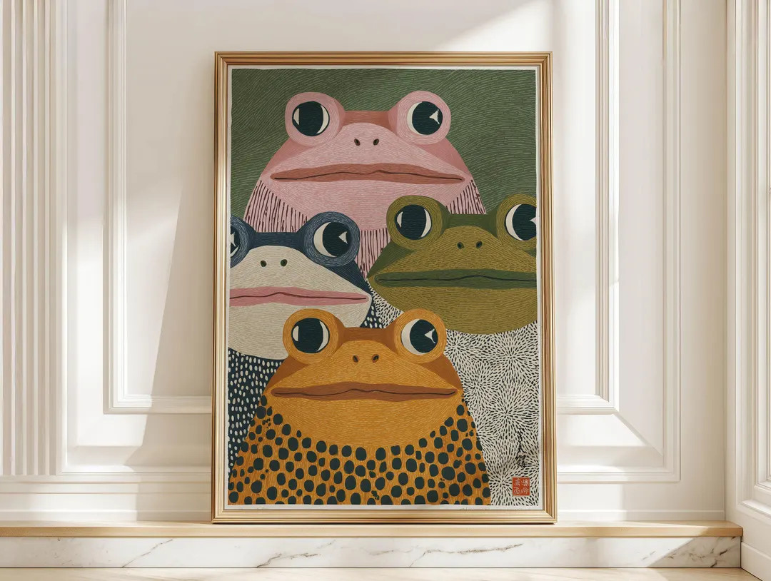 Modern Japanese Frog Art Print Retro Colorful Frogs Poster Quirky Green Orange Japandi Wall Art -... | Etsy (US)