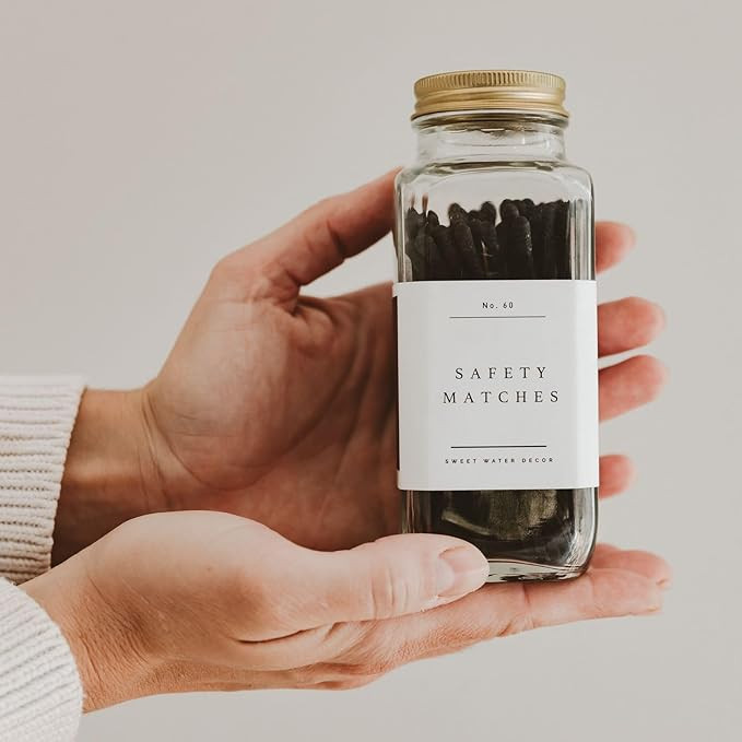 Sweet Water Decor 3.75" Black Safety Matches - Glass Jar with Gold Lid | Approx. 60 Matches | Mat... | Amazon (US)