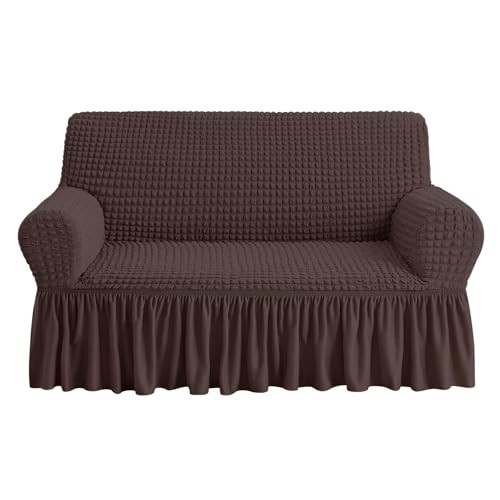 NICEEC Loveseat Slipcover Brown Loveseat Cover 1 Piece Easy Fitted Sofa Couch Cover Universal High Stretch Durable Furniture Protector Love Seat with Skirt Country Style (2 Seater Chocolate Brown) | Amazon (US)