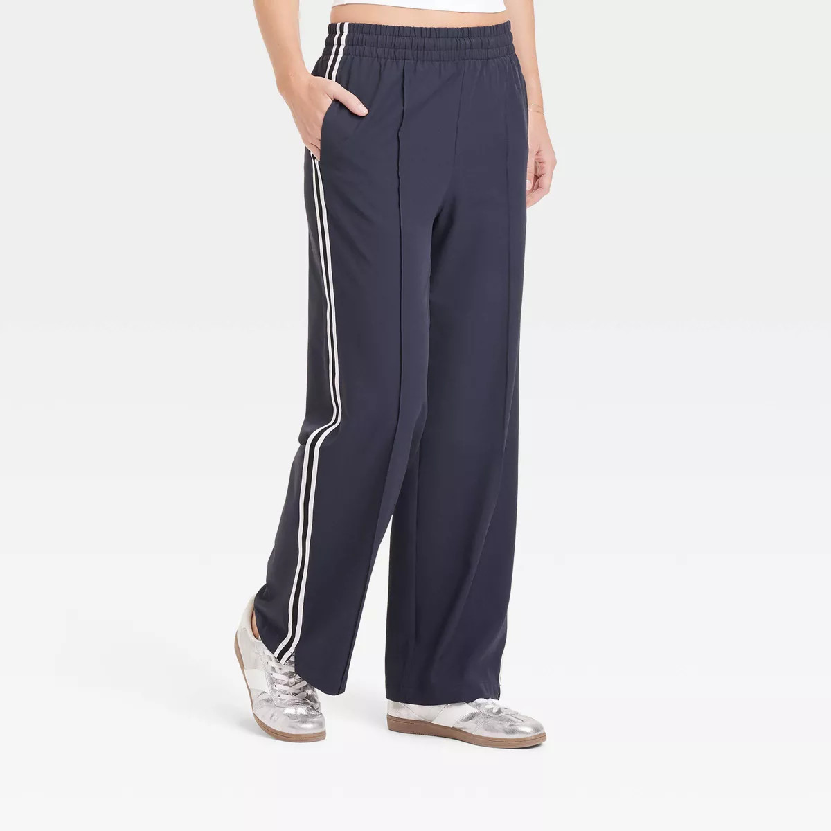 Women's Woven High-Rise Track Pants - All In Motion™ Dark Blue L | Target
