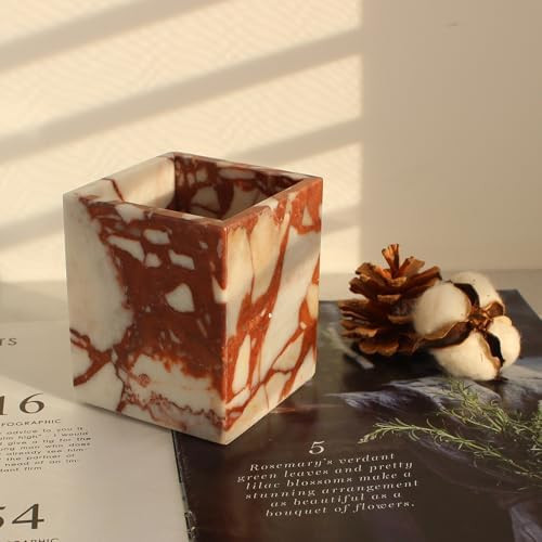 Calacatta Red Marble Toothbrush Holders for Bathroom, Natural Marble Makeup Brush Holder Countert... | Amazon (US)