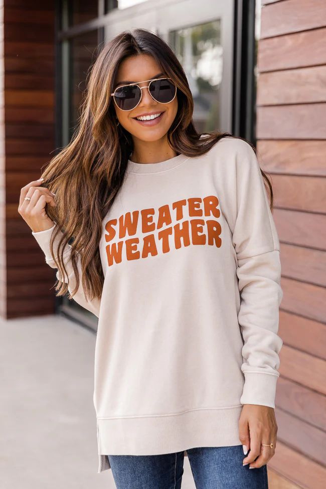 Sweater Weather Wave Light Tan Graphic Sweatshirt | Pink Lily
