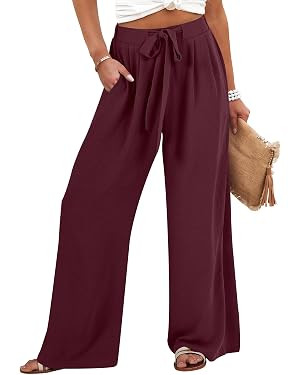 Caracilia Wide Leg Palazzo Pants for Women Summer High Waist Flowy Loose Casual Lounge Trousers B... | Amazon (US)