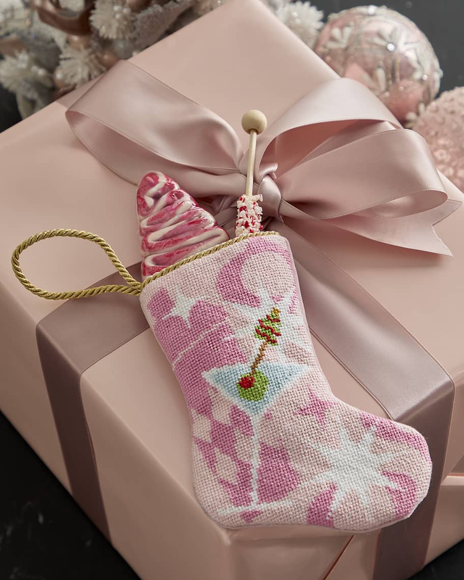 Bauble Stockings x Sainty Nelsen "Pink Holly Jolly Molly Martini" Mini Bauble Stocking | Neiman Marcus