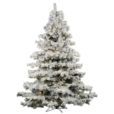 Flocked Alaskan 7.5' White Artificial Christmas Tree with 900 Dura-Lit Clear Lights with Stand | Wayfair North America