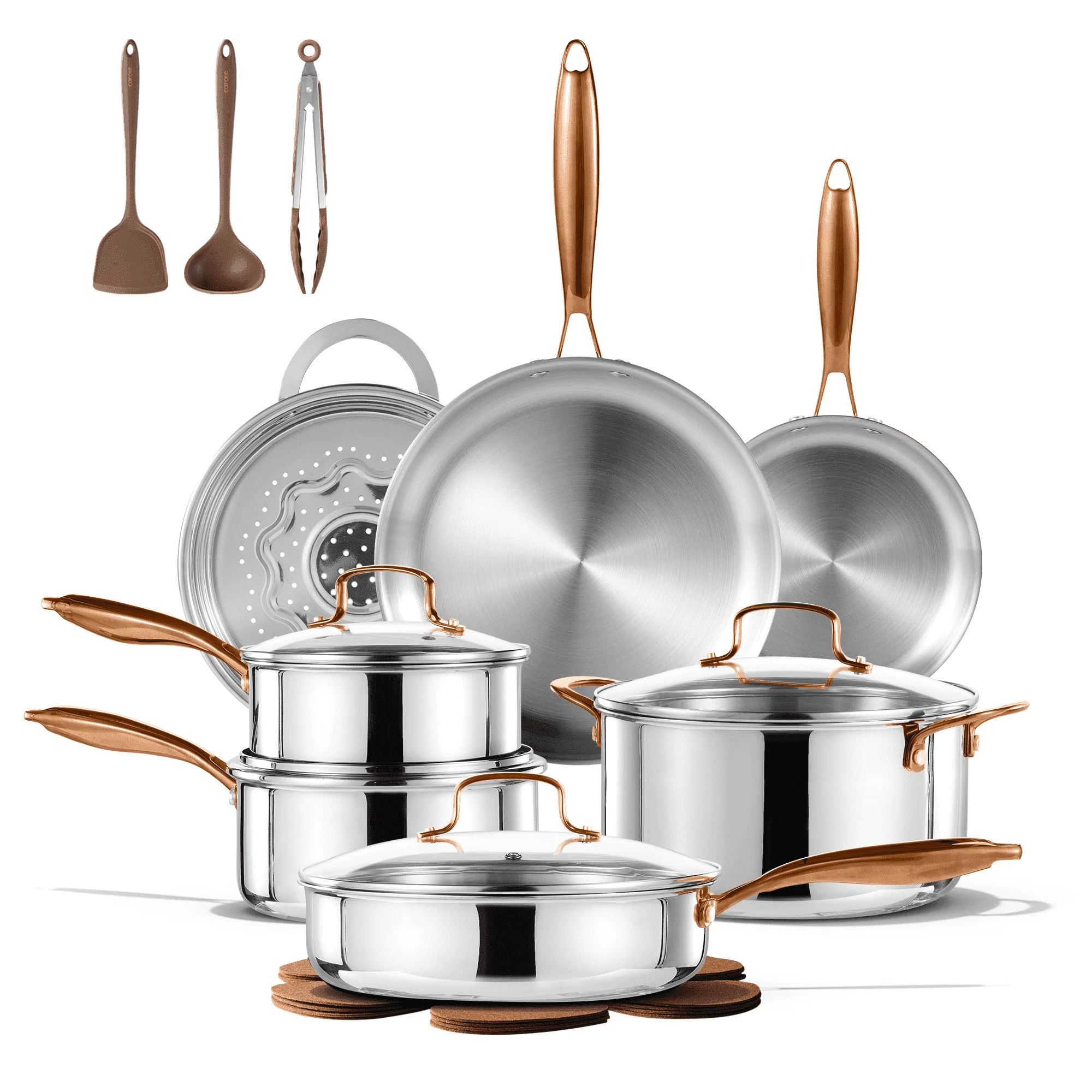 Carote 19-Piece Tri-Ply Stainless Steel Cookware Set, Induction Compatible and Oven Safe, Rose Go... | Walmart (US)