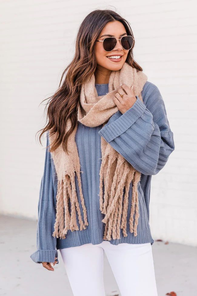 Days Away Blue Ribbed Cuffed Sleeve Sweater FINAL SALE | The Pink Lily Boutique